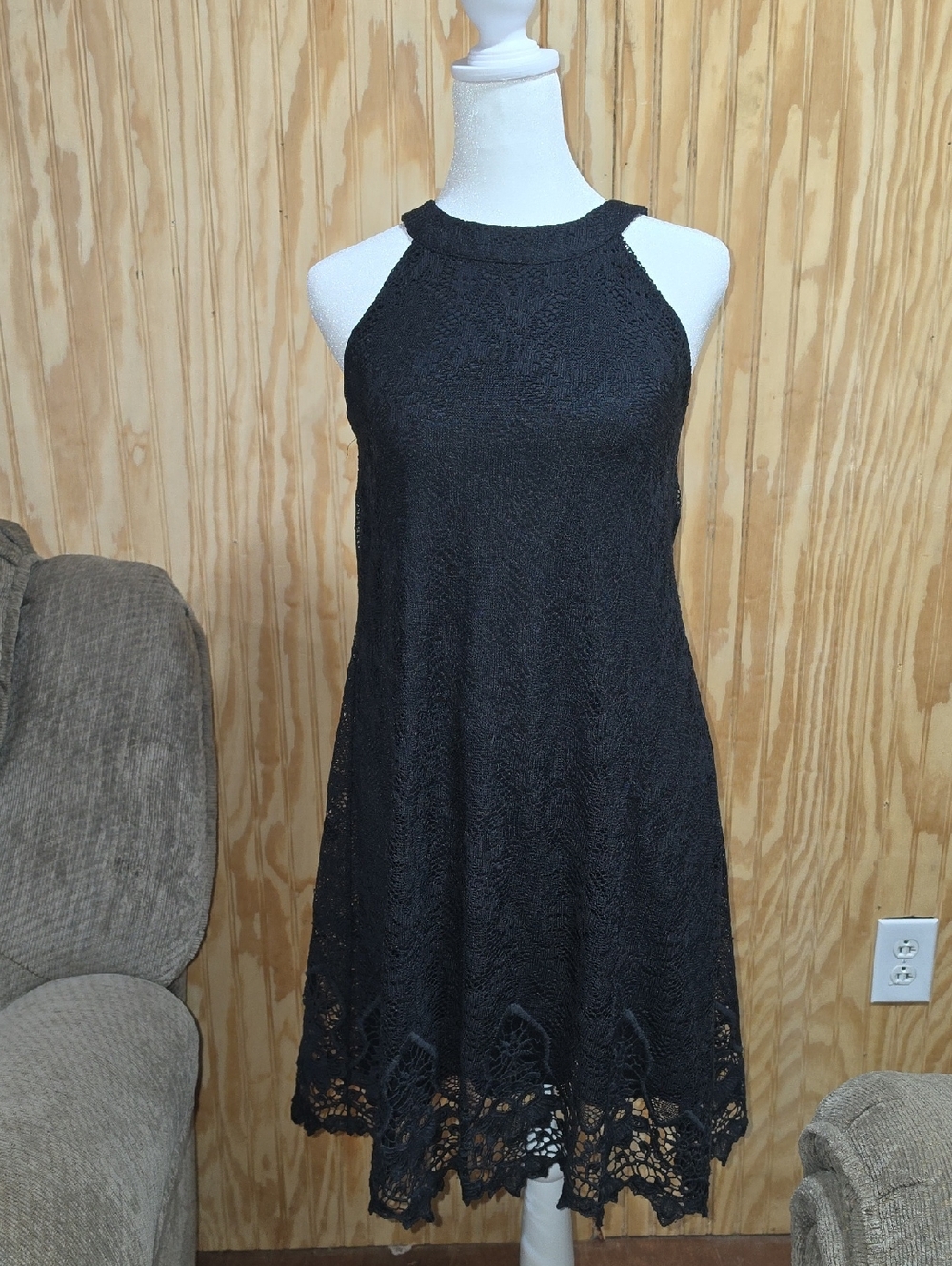 Altar'd State Black Lace Halter Midi Dress